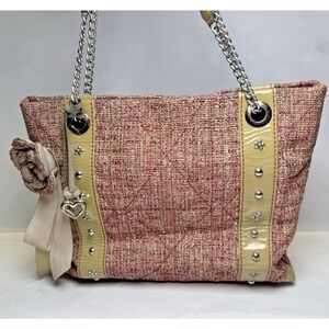 Brighton Josette Purse Pink Tan Floral Detail Adjustable Chain Straps Leather